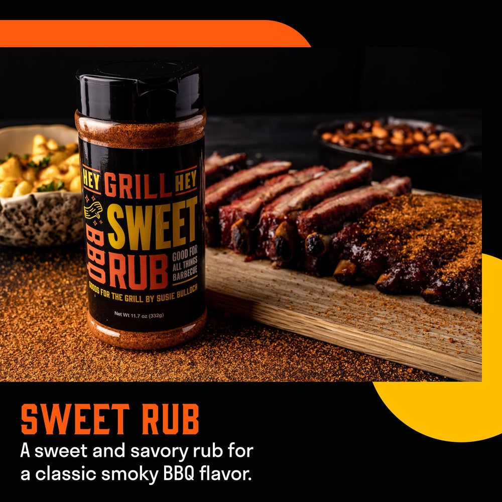 Hey Grill Hey Sweet Rub pork ribs on grill with caramelized crust