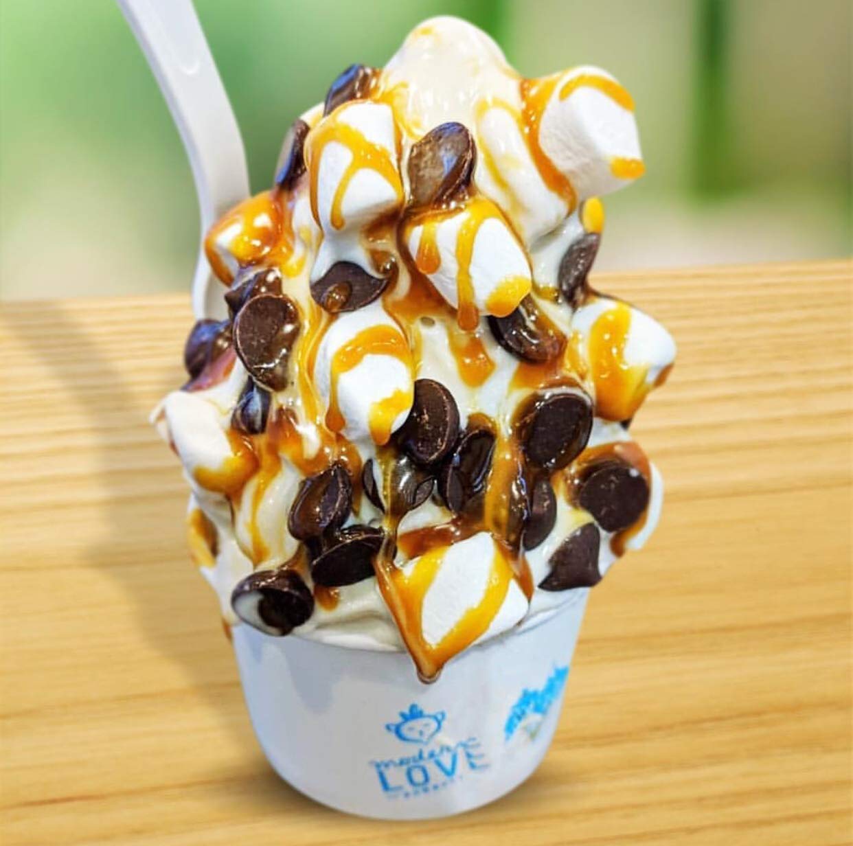 Hey Boo coconut caramel sauce on waffles for a rich finish
