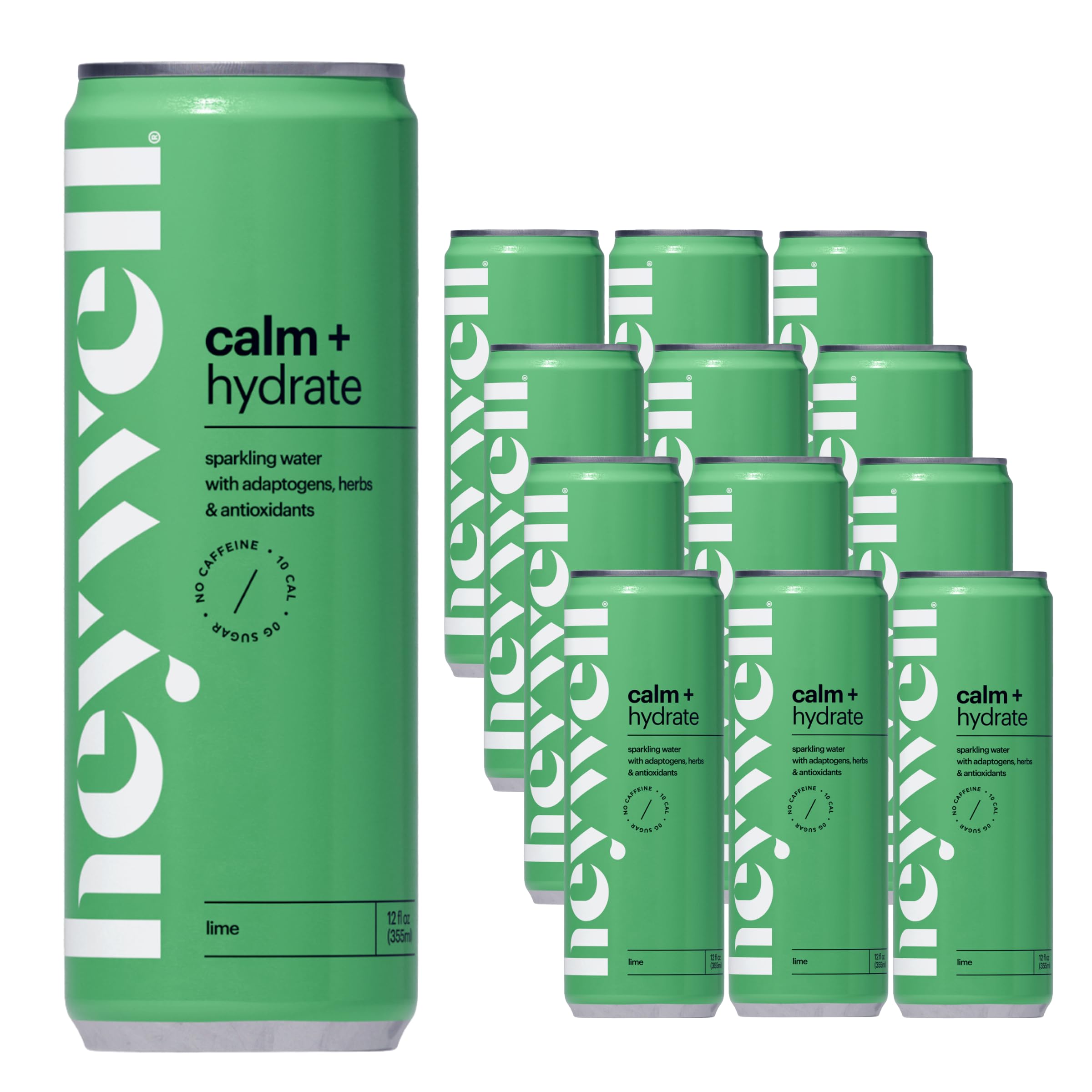 Heywell Sparkling Adaptogenic Water Lime bottle for mood support and hydration.