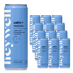 Heywell Calm and Restore sparkling bottle featuring blackberry ginger for a refreshing calm moment.