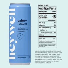 Heywell Calm and Restore can shown with blackberry ginger flavor for a non-alcoholic refreshment.