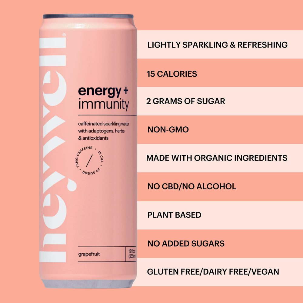 Heywell grapefruit label highlighting organic, vegan, gluten‑free and dairy‑free attributes.