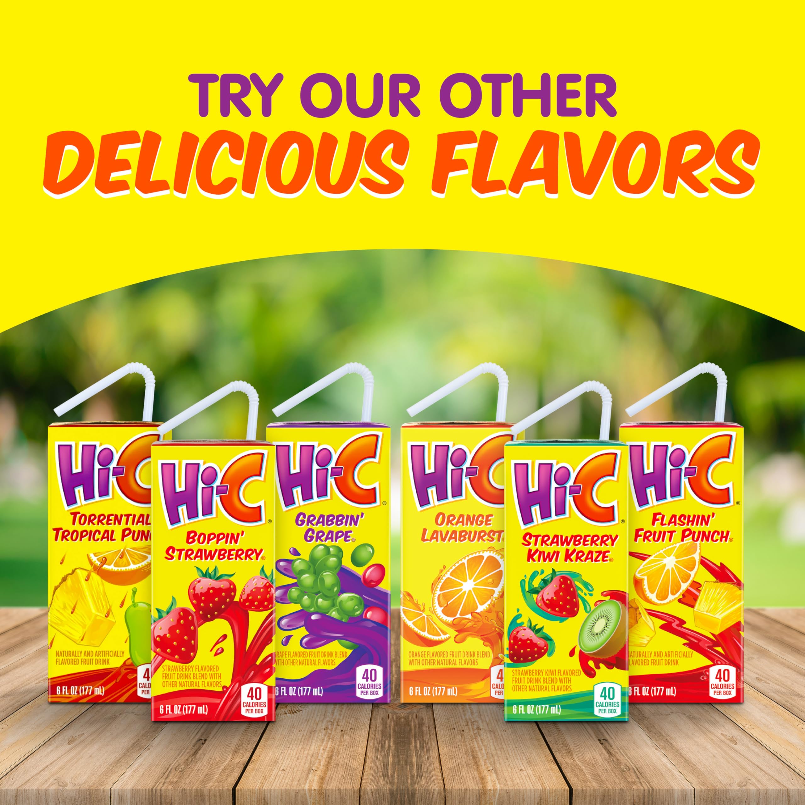 Hi-C Orange Lavaburst calories per box listed for quick planning.