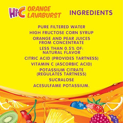 Hi-C Orange Lavaburst juice close-up highlights real fruit juice and vibrant color.