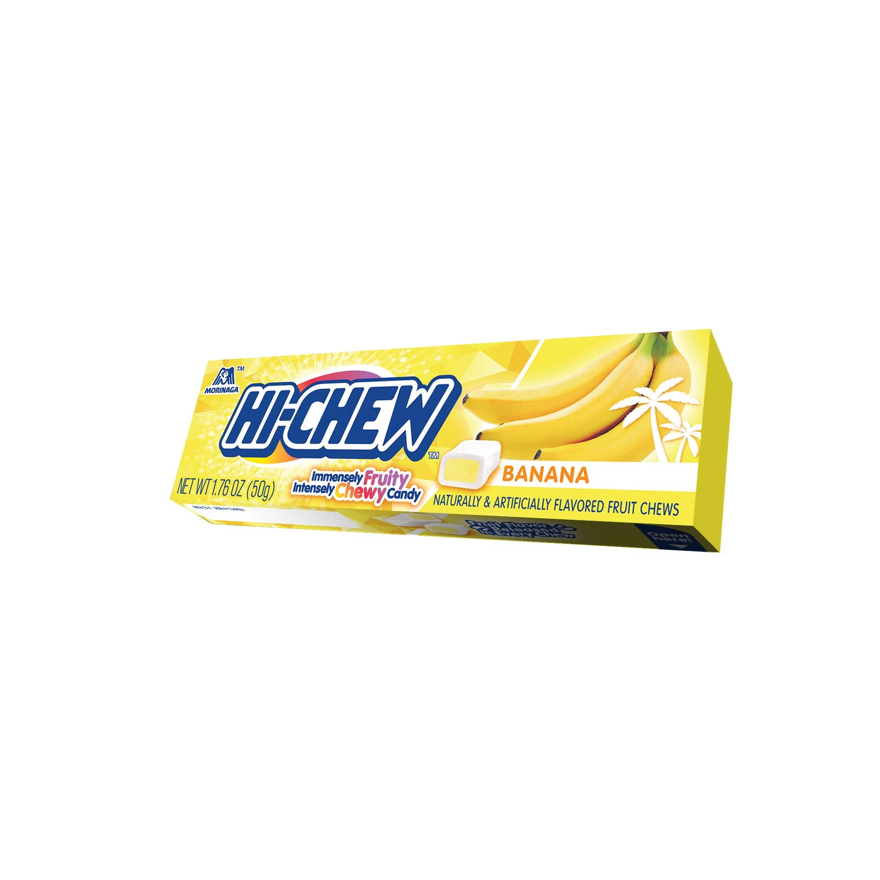 Real fruit taste note highlighting HI-CHEW Banana Sticks flavors.