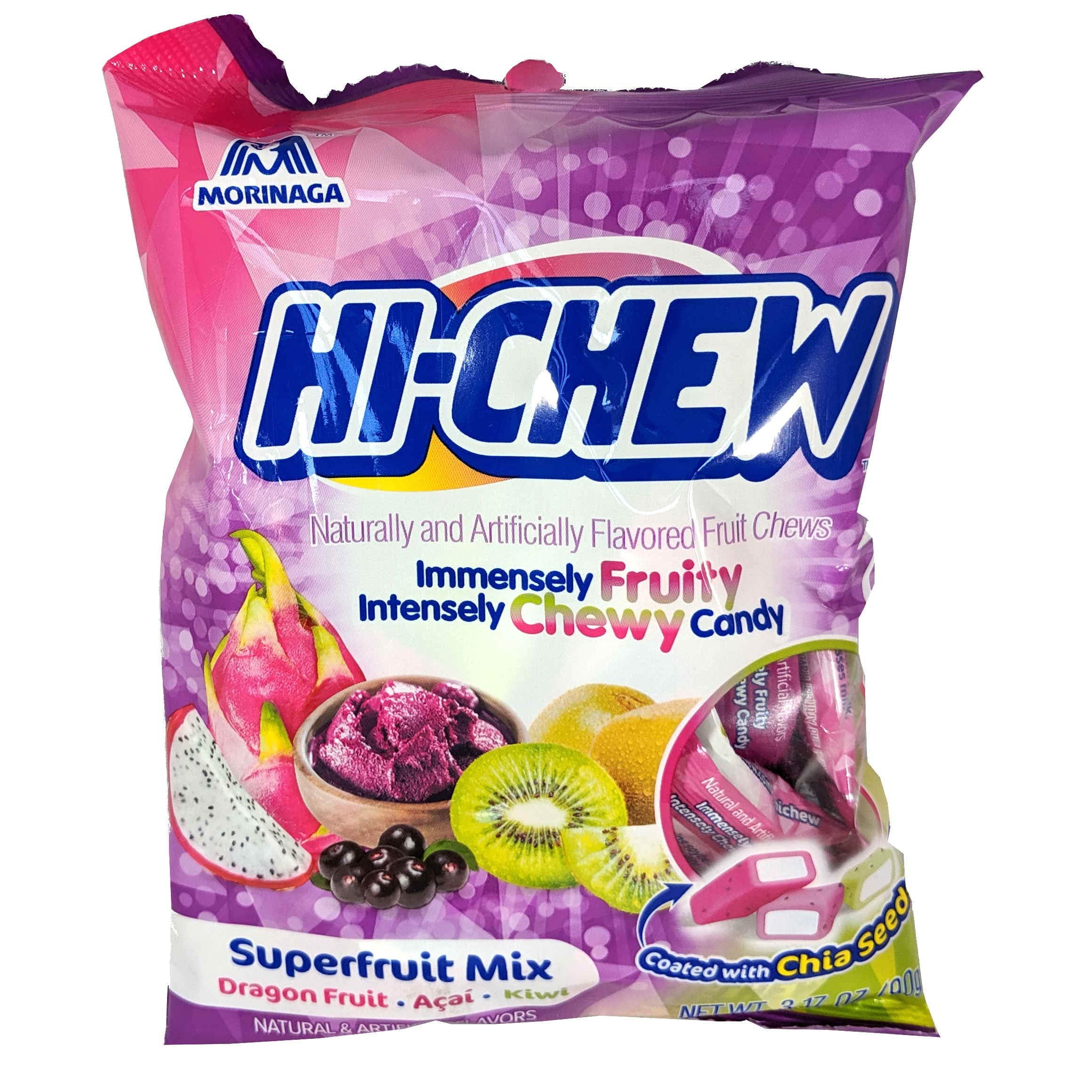Hi-Chew Berry Mix fruit chews in bag showing vibrant flavors and real fruit juice