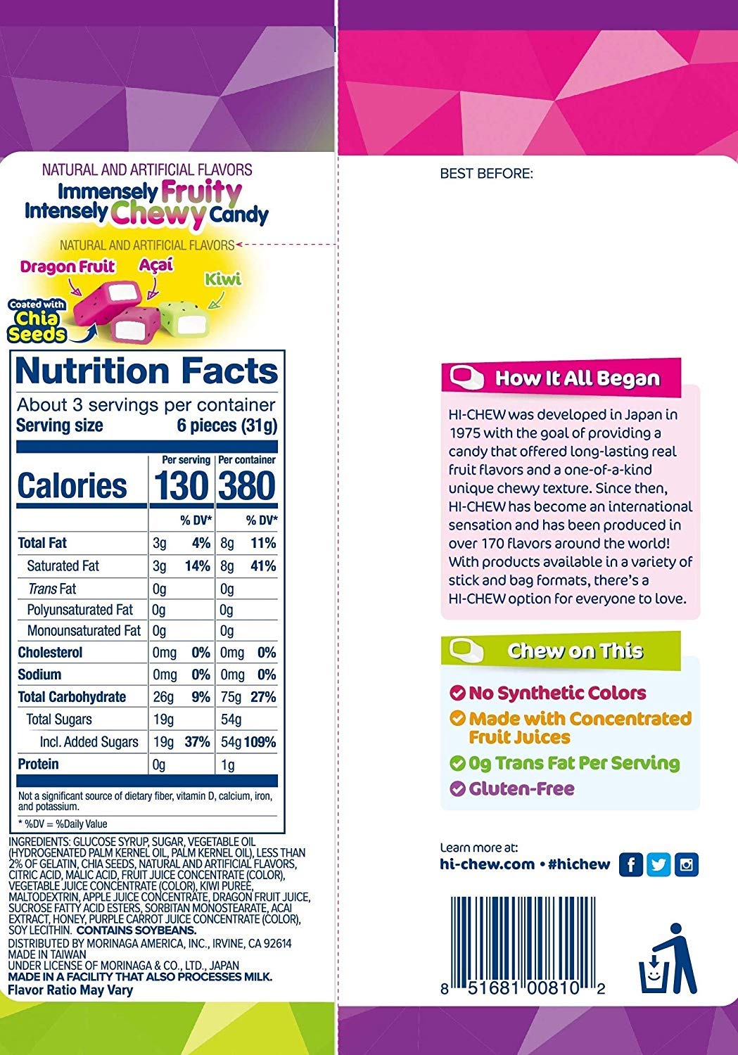 Hi-Chew chewy candy variety bag highlighting long-lasting texture and convenient packaging