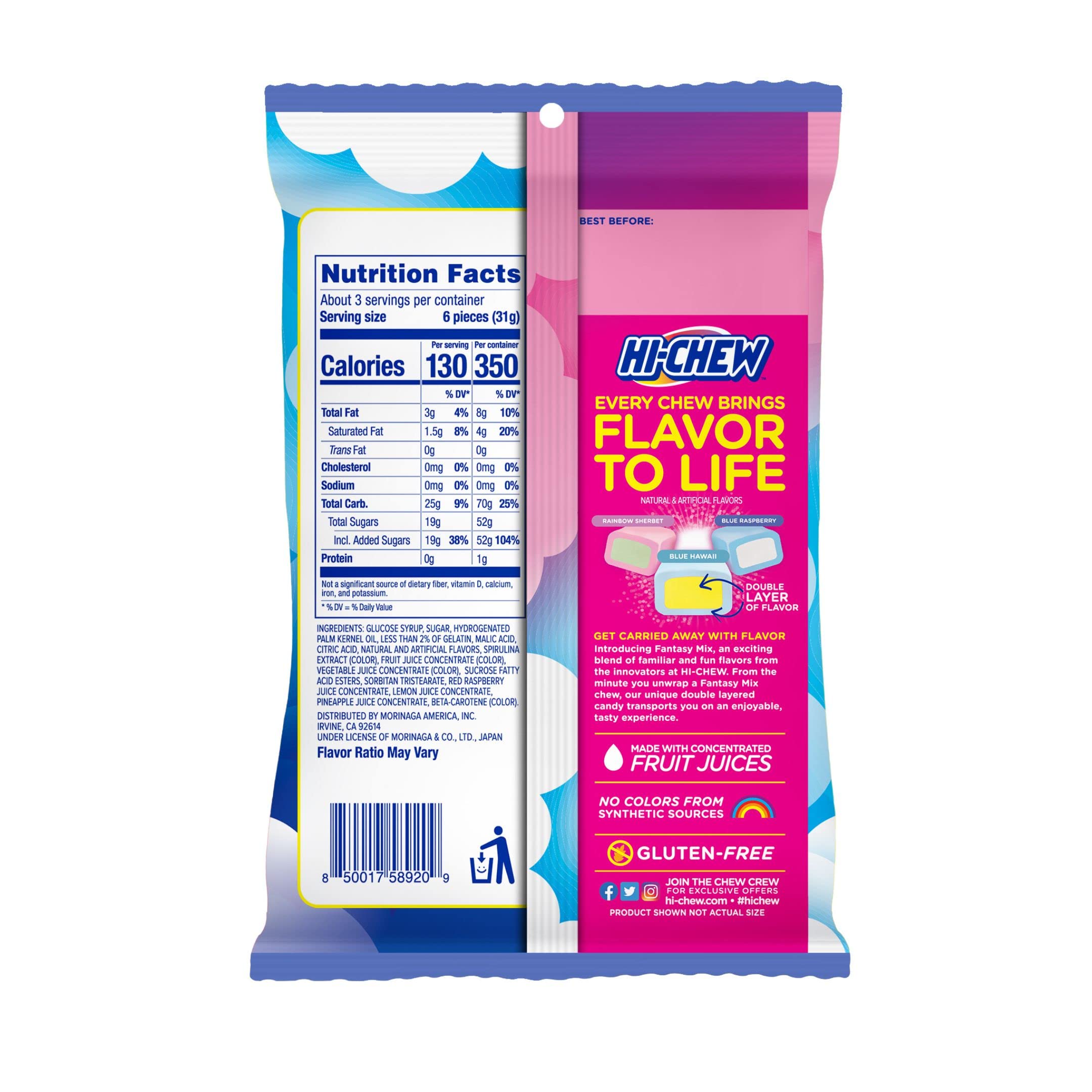 HI-CHEW Fantasy Mix blue Hawaii flavor, a vibrant tropical chew for summer treats.