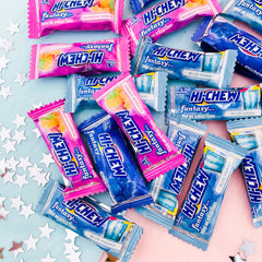Hi-CHEW Fantasy Mix Blue Raspberry pack; intensely fruity chew for refreshing snacking moments.