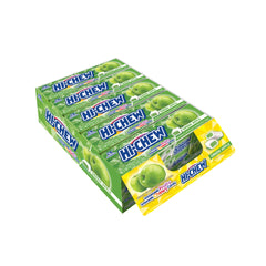 HI-CHEW Green Apple Sticks pack on desk, a fruity snack option for busy days.