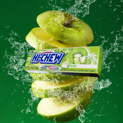 HI-CHEW Green Apple Sticks foil wrapper glow, convenient for sharing.