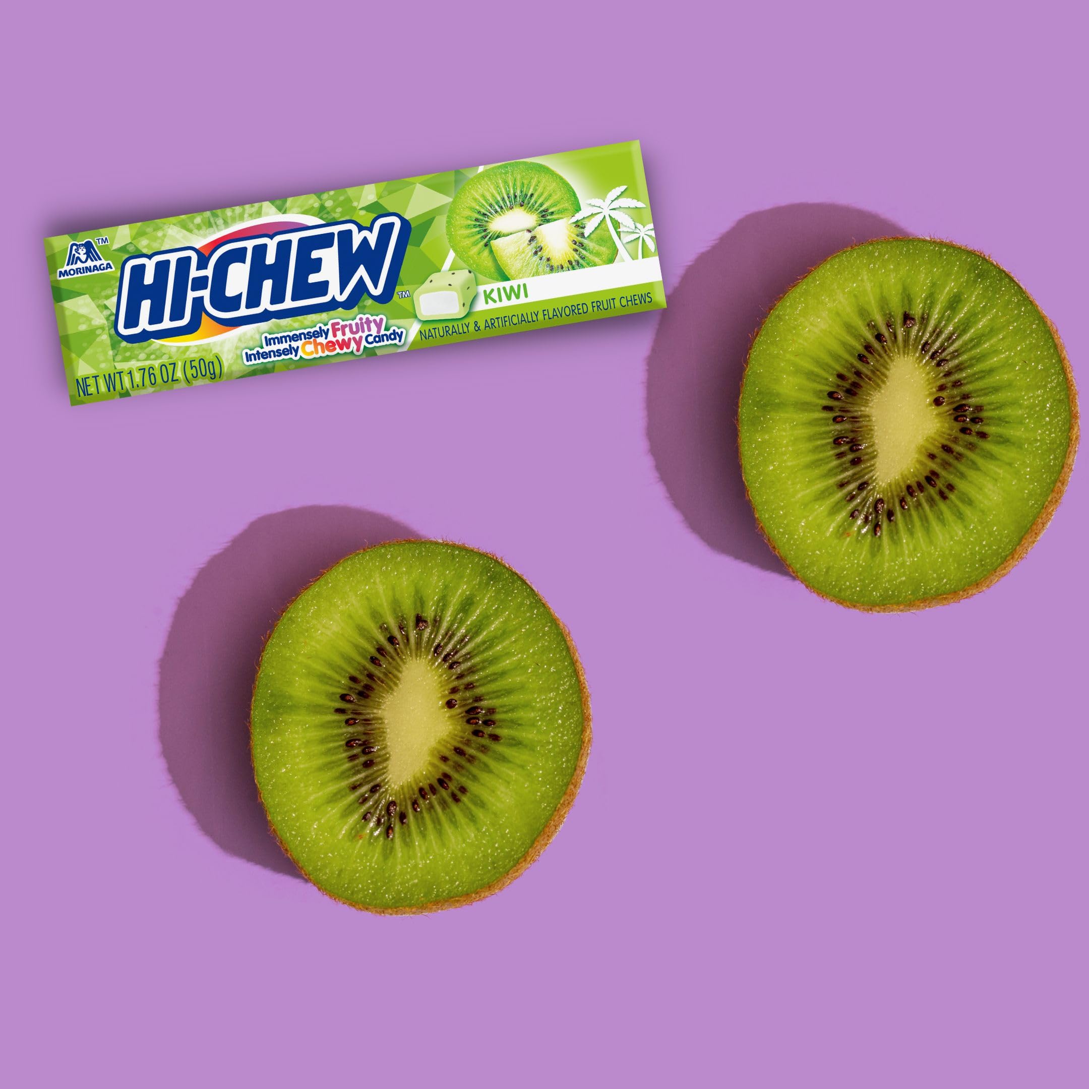 HI-CHEW Kiwi Sticks finish shot conveys joyful, fruity snacking moments.