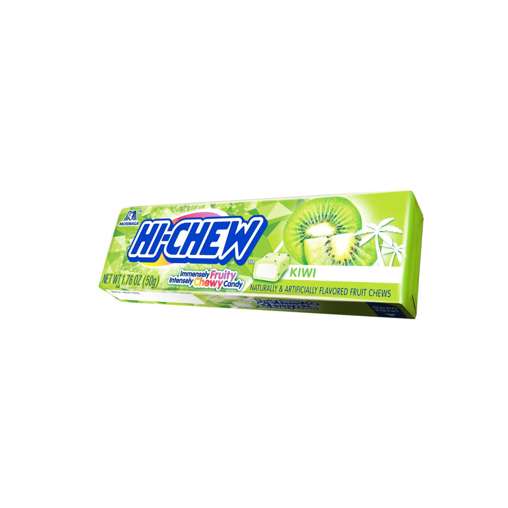HI-CHEW Kiwi Sticks pack image emphasizes the portable, snackable size.