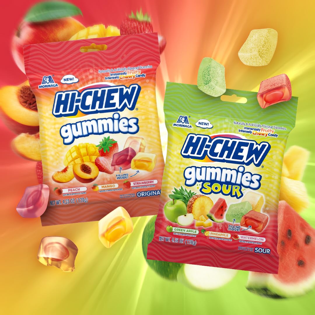 HI-CHEW soft gummies close-up, immensely fruity flavors that energize your day.