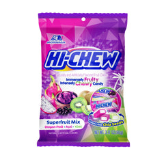 HI-CHEW Superfruit Mix candies, assorted fruits, vibrant snacking appeal.