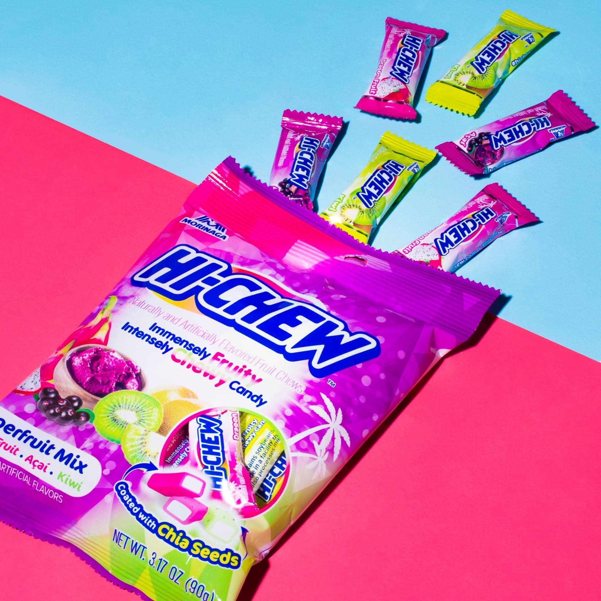 HI-CHEW Superfruit Mix package-front displays gluten-free fruity snack.