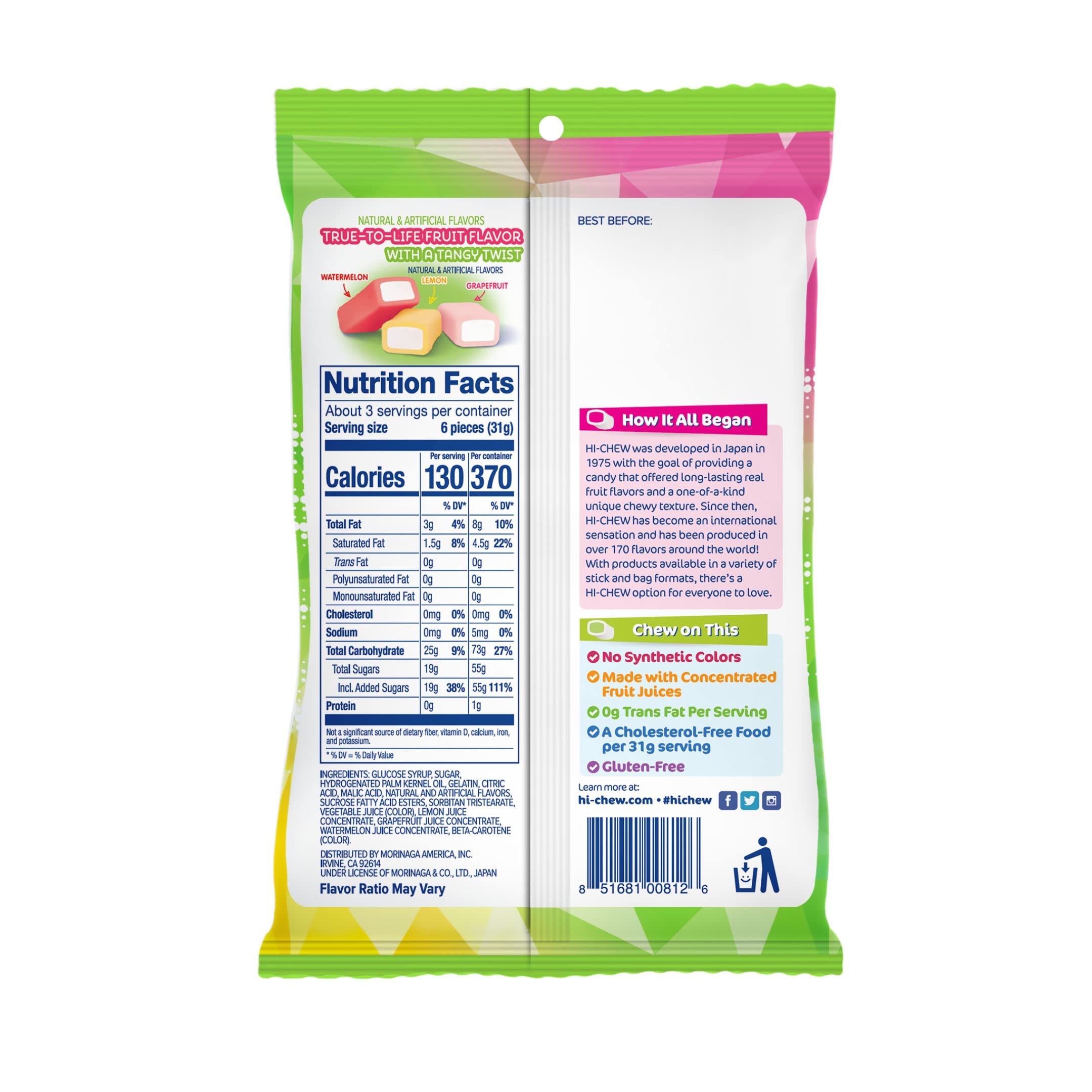 Assorted HI-CHEW pieces close-up showing vibrant flavors.