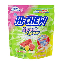 Hi-CHEW Sweet & Sour Mix bag with clip for on-the-go fruity snacking.