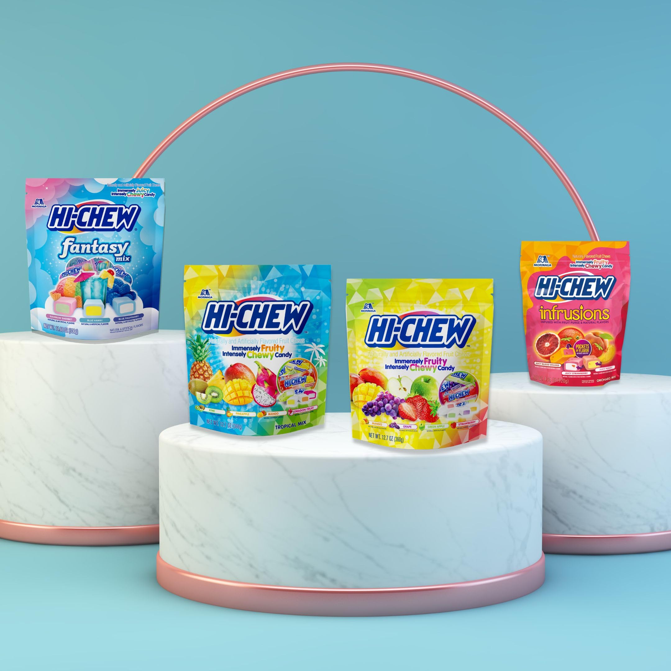 HI-CHEW Variety Mix in hand demonstrates convenient chewy candy option.