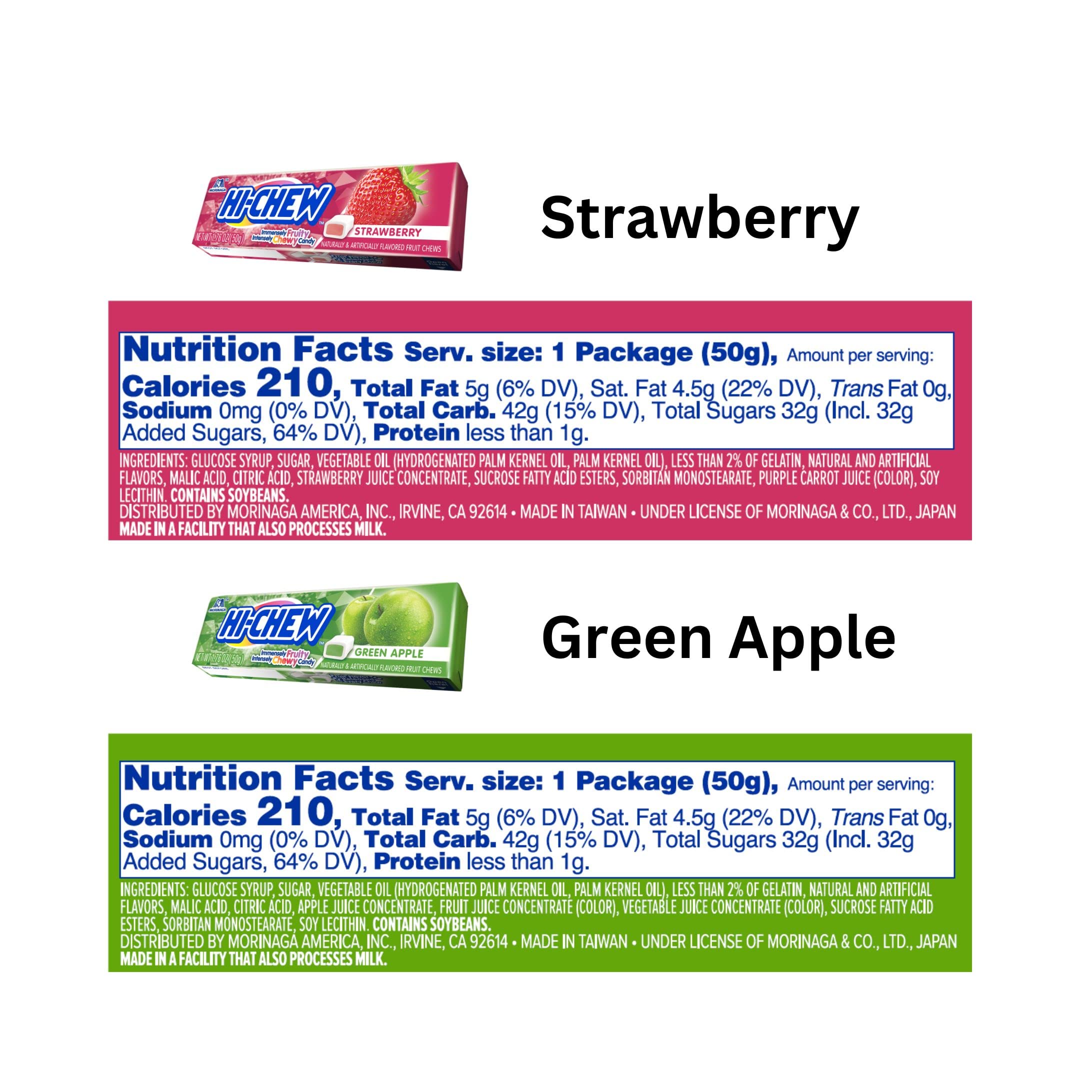 HI-CHEW pack highlighting gluten-free ingredients and no artificial colors.