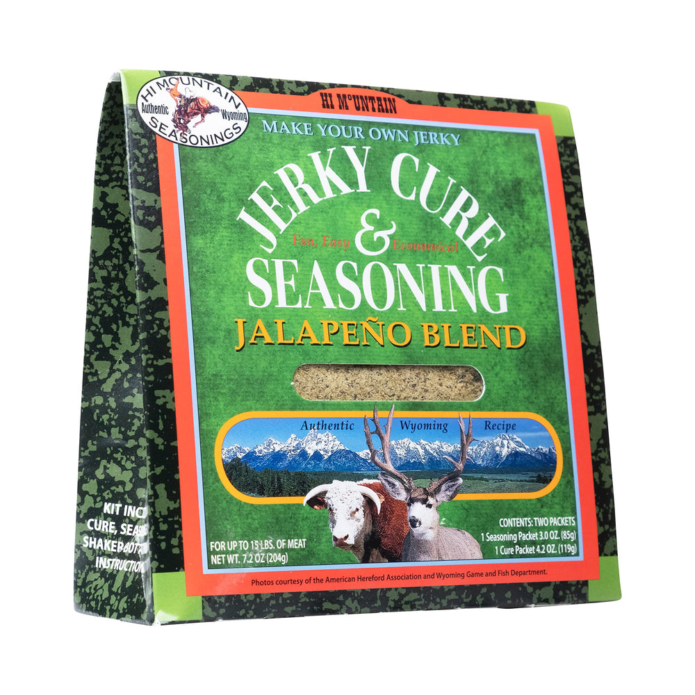 Hi Mountain Jalapeño Blend Jerky Kit cure packet for even curing and flavor.