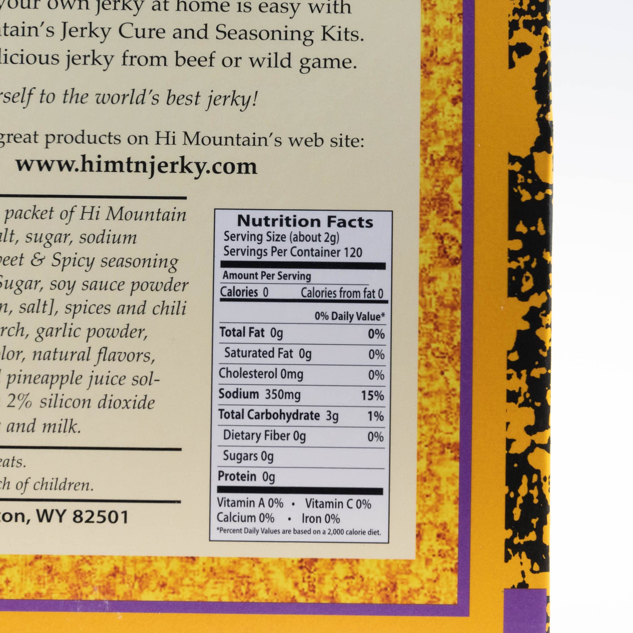 Hi Mountain Jerky Cure packet close-up for precise meat curing results