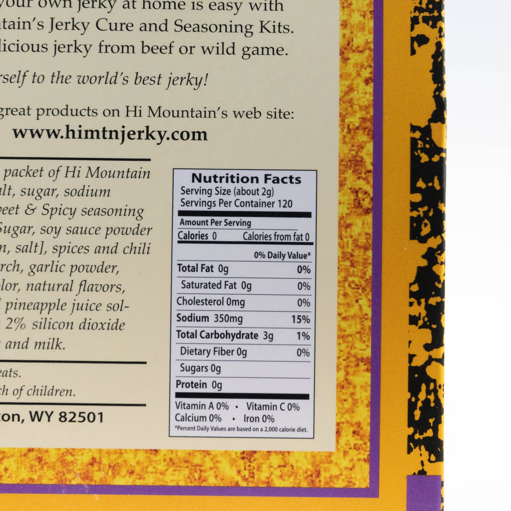Hi Mountain Jerky Cure packet close-up for precise meat curing results