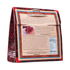 Hi Mountain jerky seasoning kit box showing contents for homemade jerky