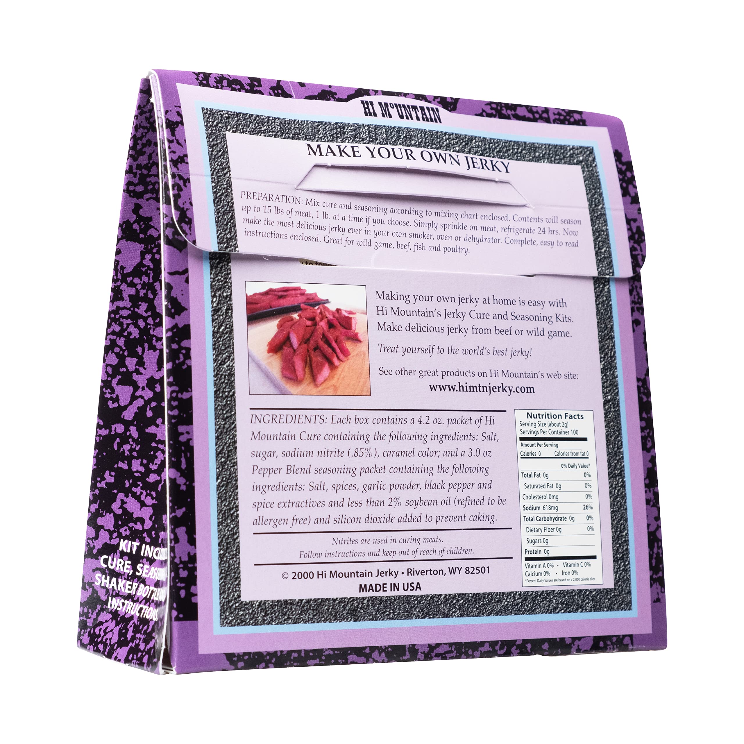 Hi Mountain Jerky Seasoning Kit box for crafting delicious jerky at home.