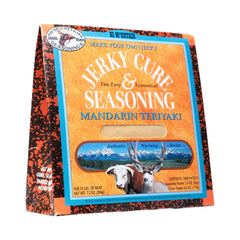 Hi Mountain Mandarin Teriyaki Blend packet close-up for bold jerky flavor.