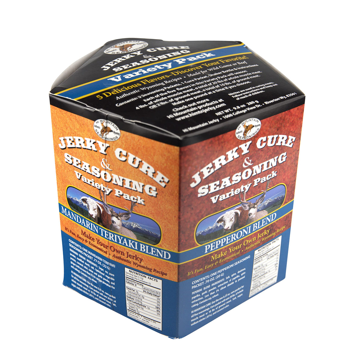 Hi Mountain Variety Pack 2 jerky seasonings for home-made jerky with five bold flavors.