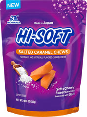 HI-SOFT salted caramel chews in a stand-up bag for portable indulgence on the go