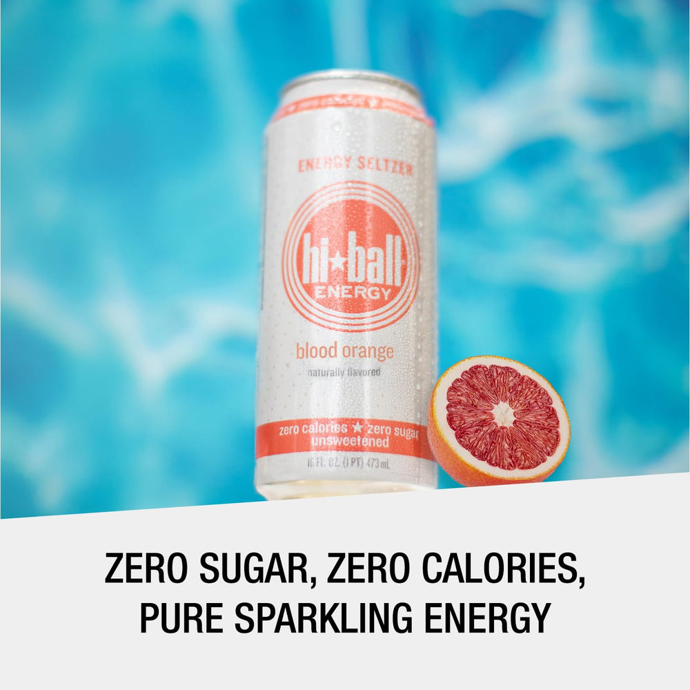 Hiball Blood Orange can side view with sleek, portable energy for busy days