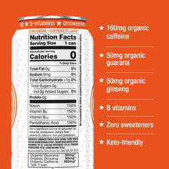 Hiball Blood Orange label closeup highlights organic caffeine and B vitamins