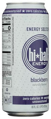 Hiball Energy Blackberry can close-up shows sleek design and refreshing fizz.