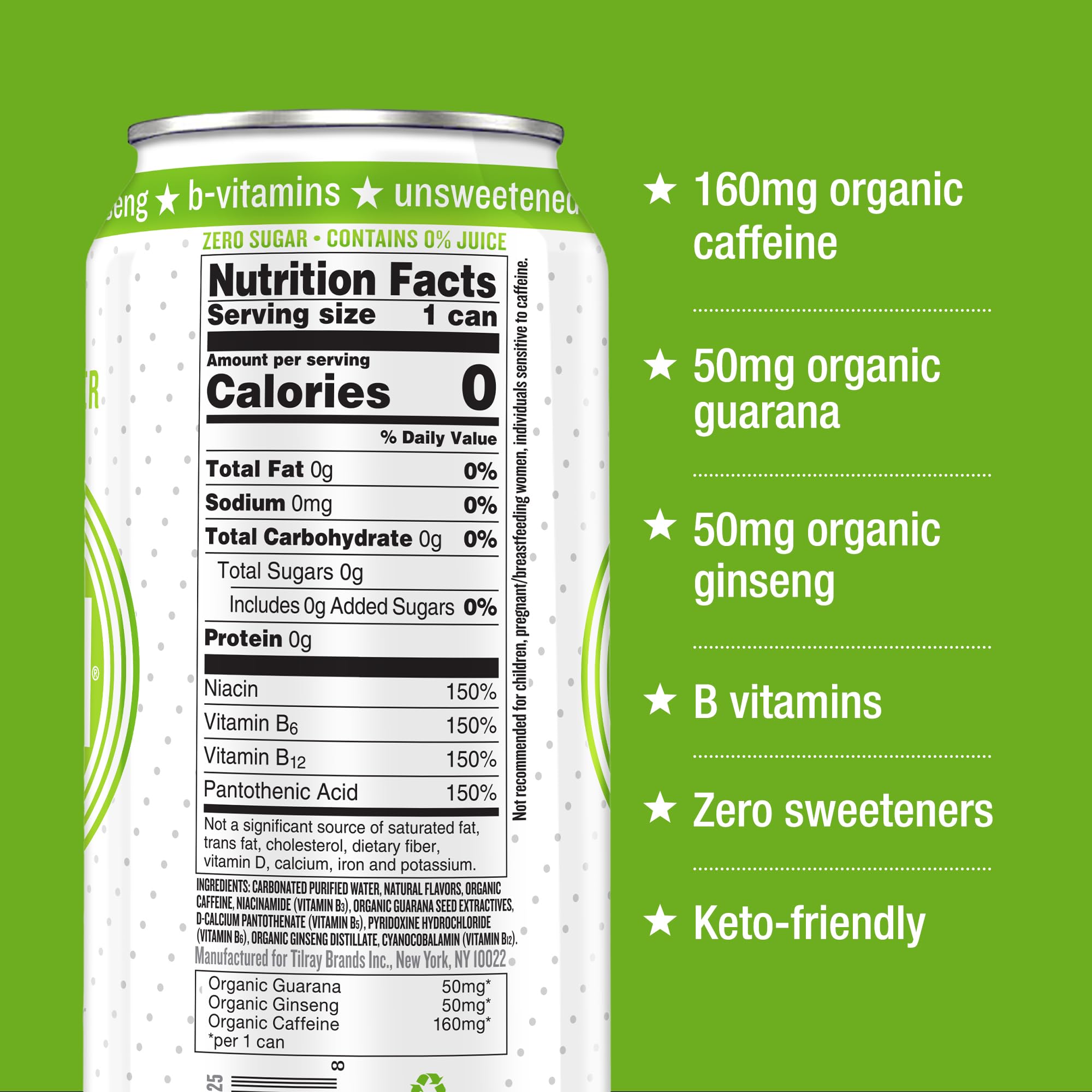 Hiball Energy ingredients label highlights caffeine, guarana and ginseng for focus