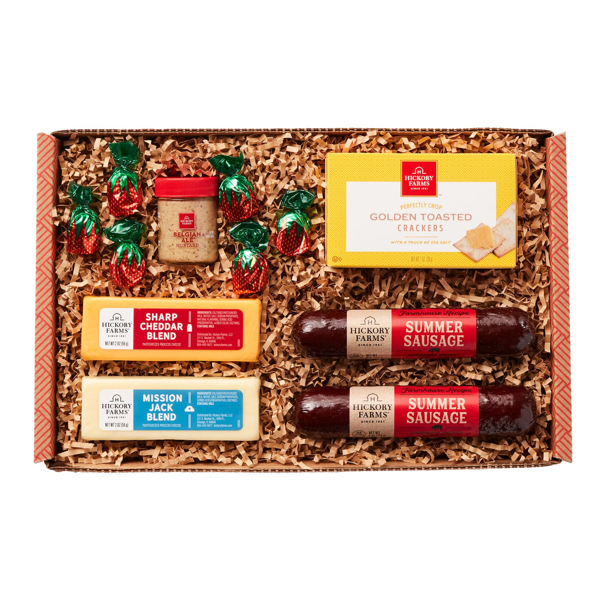 Hickory Farms Farmhouse Meat & Cheese Basket displayed on a board for entertaining.
