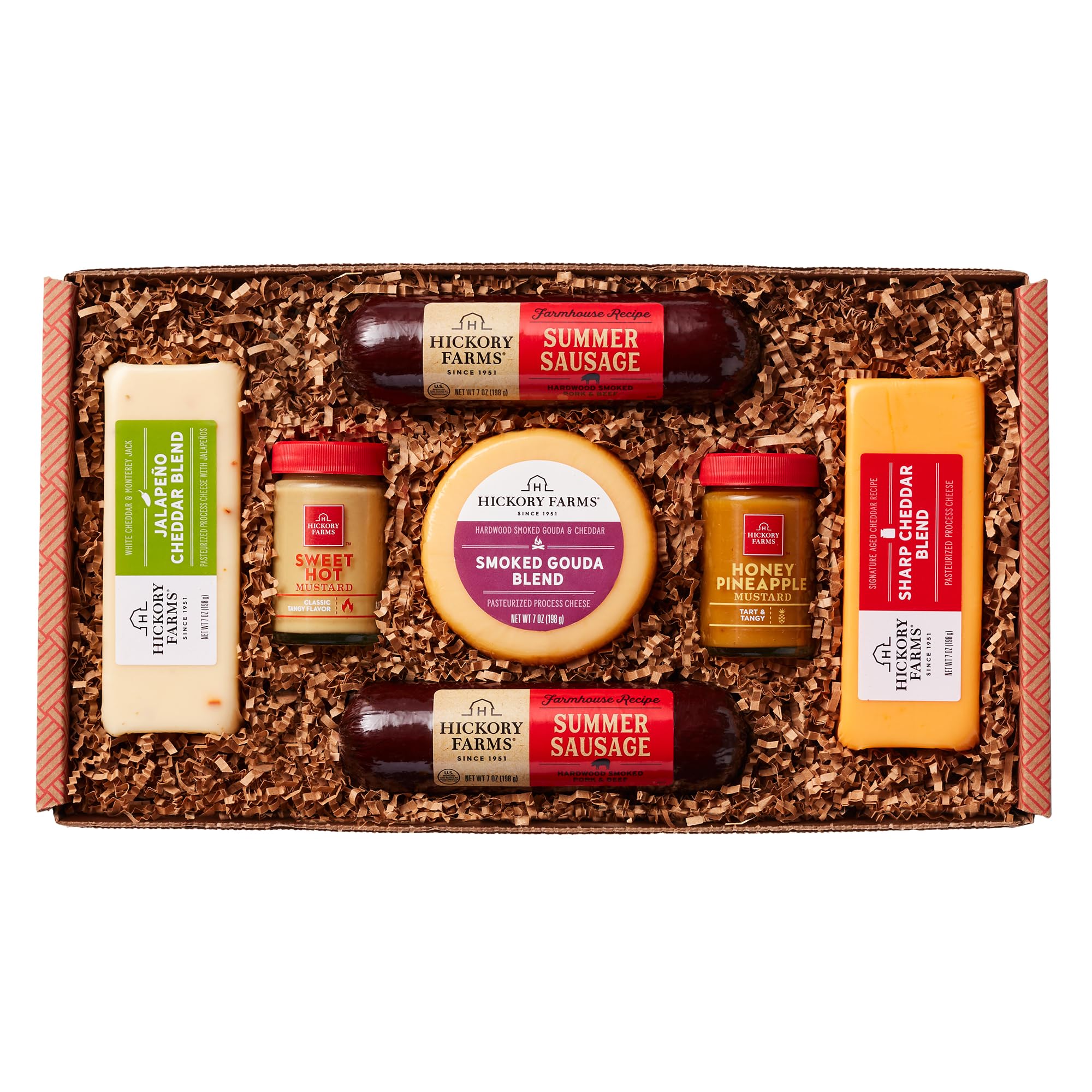 Hickory Farms Farmhouse Summer Sausage on a rustic board, ideal for entertaining.
