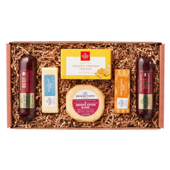 Hickory Farms Signature Beef Summer Sausage on a board, ideal for sharing at gatherings.