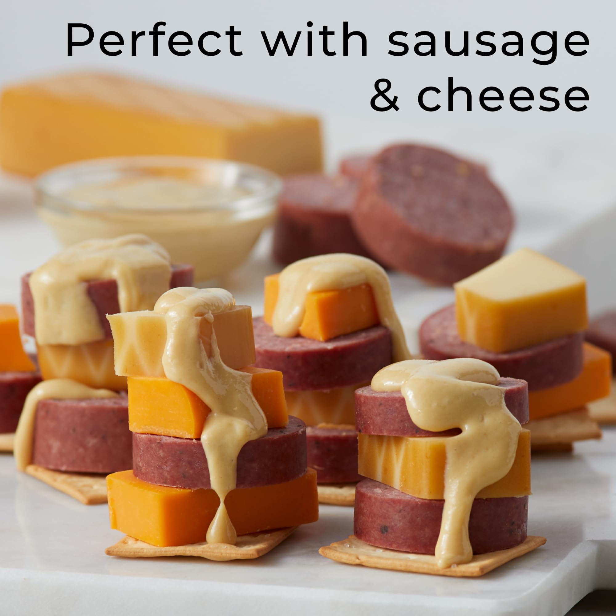 Hickory Farms Sweet Hot Mustard three-pack display highlighting value for entertaining