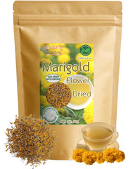 Hida Beauty dried marigold petals for herbal blends and decorative crafts.