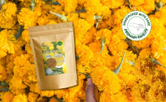 Hida Beauty inner vacuum seal preserves freshness of marigold petals.