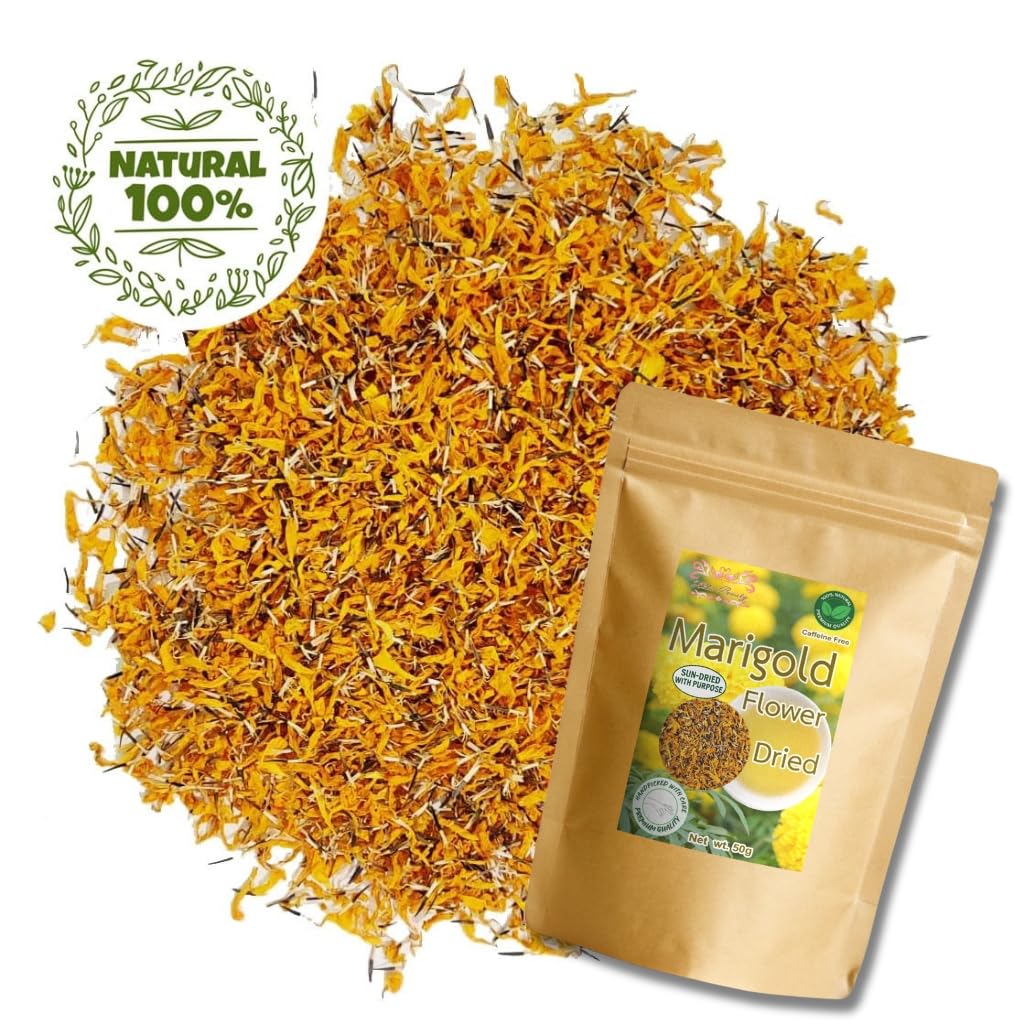 Hida Beauty resealable zip pouch keeps marigold petals crisp and ready to use.