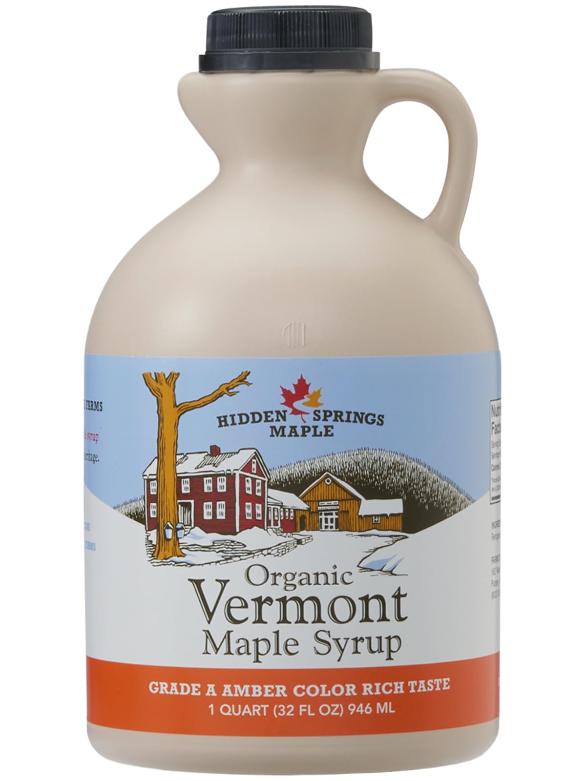 Hidden Springs Maple Amber Syrup being poured over pancakes for rich flavor