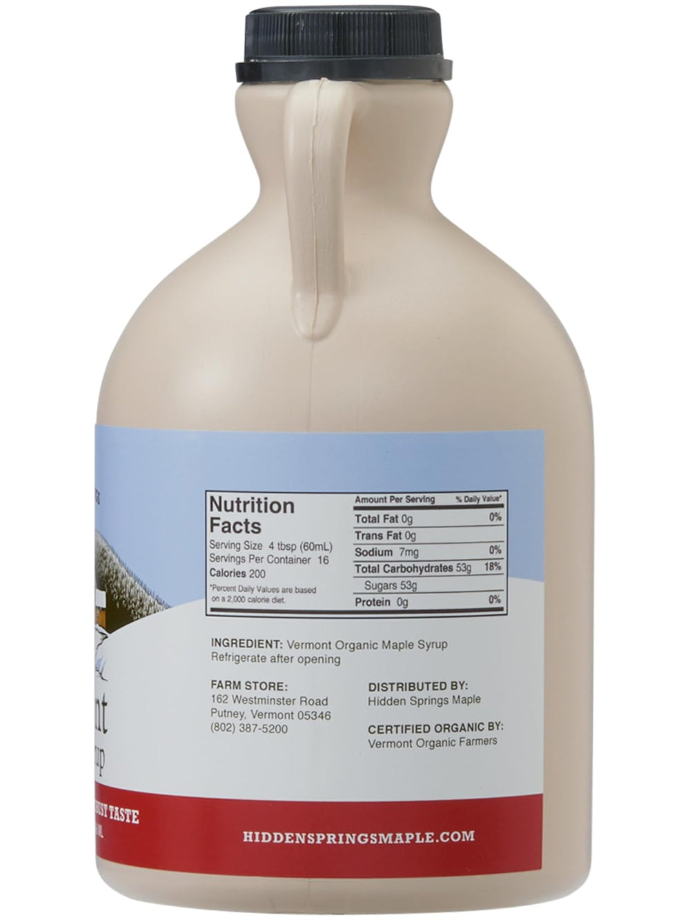 Hidden Springs Maple label closeup with organic certification signaling trusted quality.