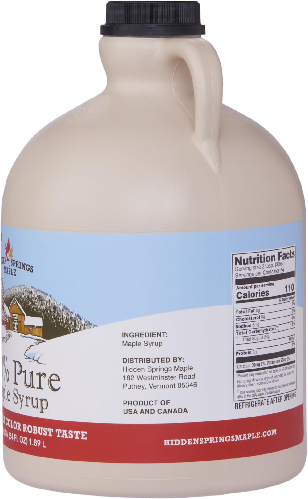 Hidden Springs Maple syrup on pancakes, inviting rich breakfast sweetness.