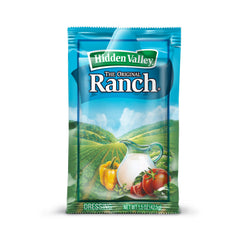 Creamy Hidden Valley Ranch dip packet with veggie platter for dipping.