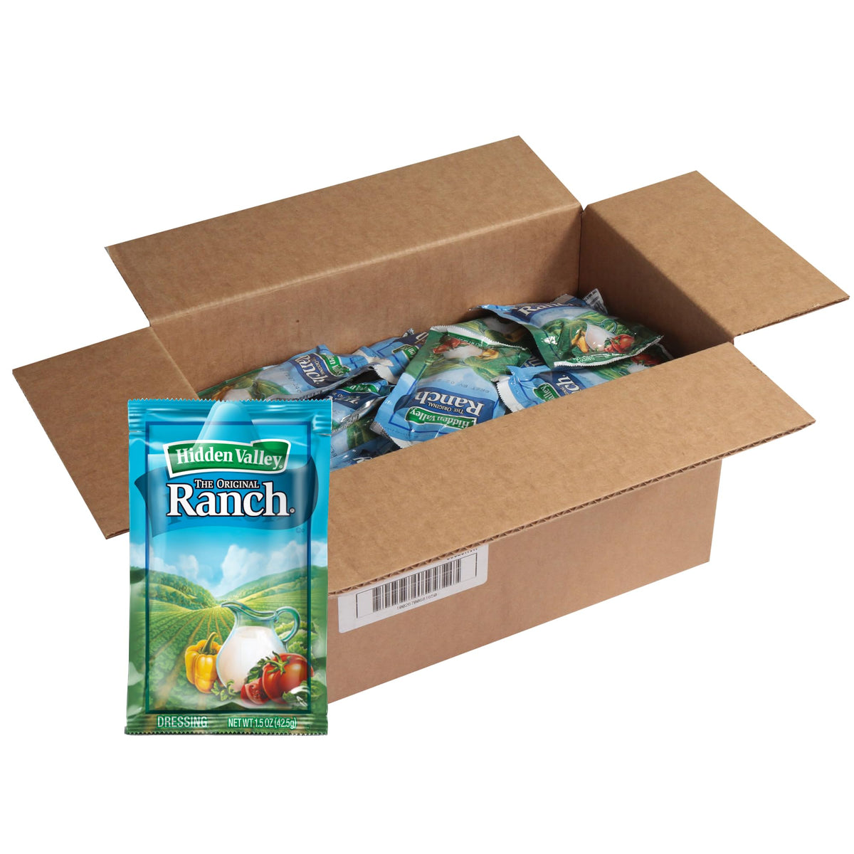 Hidden Valley Ranch packets beside a fresh salad bowl for easy meal prep.