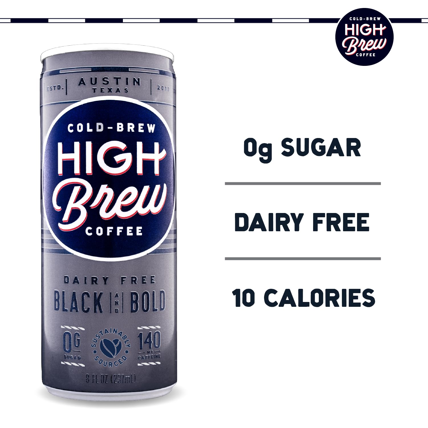 High Brew Black & Bold cold brew can close-up highlights caffeinated energy for busy mornings.