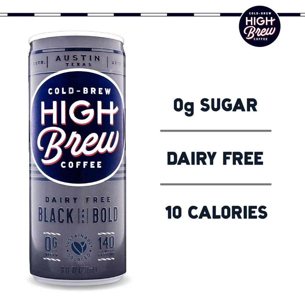 High Brew Black & Bold cold brew can close-up highlights caffeinated energy for busy mornings.
